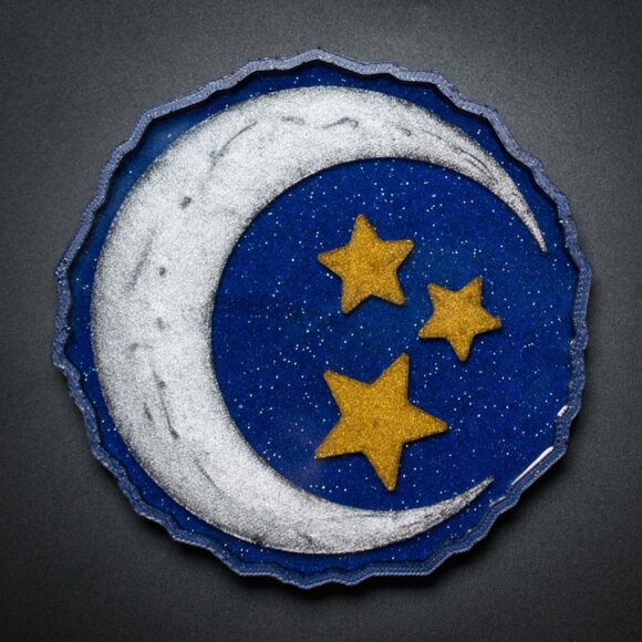 Moon and Stars Celestial Coasters – Set of 2 | Wine Coasters | Coffee Coasters - Picture 4 of 5